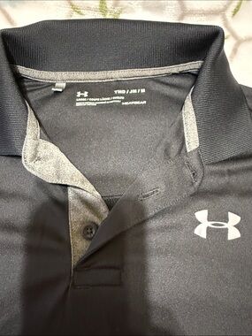 Under Armour youth Medium Black Polo with Gray Trim
